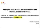 VENCIMENTO DAS MENSALIDADES 2018 – 5º DIA ÚTIL