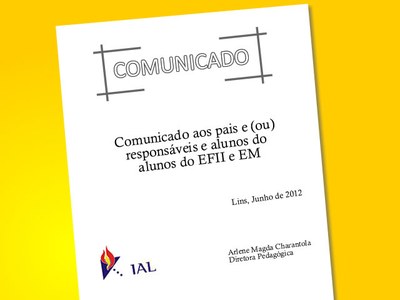 Comunicado aos pais e (ou)  responsáveis e alunos do  alunos do EFII e EM